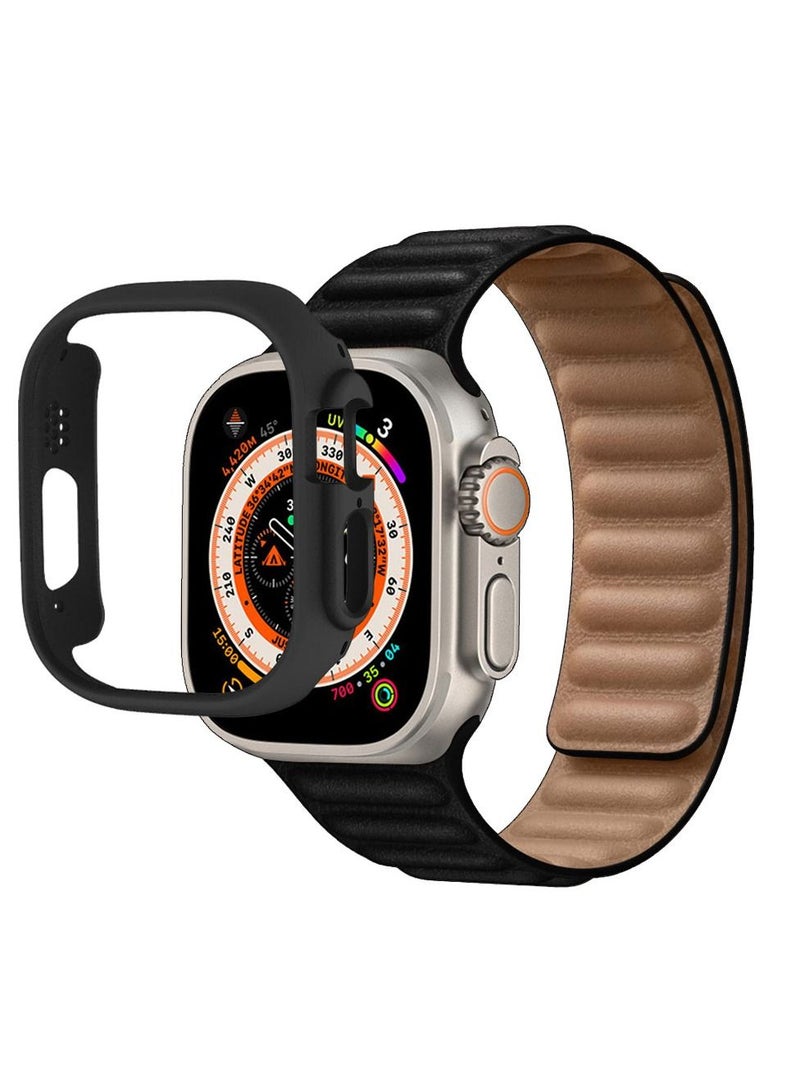 CATANES 2 Packs For Apple Watch Band 49mm Leather Link Strap Magnetic Loop Bracelet and Black Cup Holder Black  - Image 3