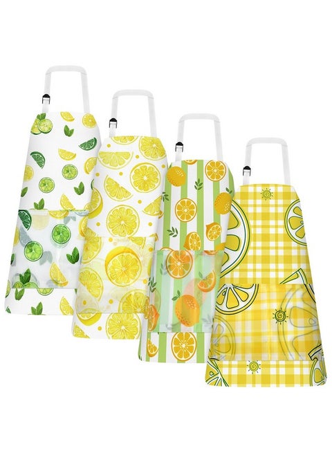 4 Pcs Kids Apron Lemonade Stand Supplies For Kids, Kids Lemon Apron With Pockets Adjustable Strap Lemonade Stand Kids Aprons Bulk For Painting Cooking, 3-8 Years