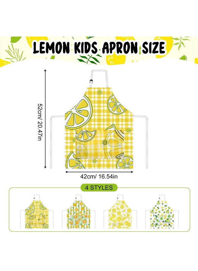 4 Pcs Kids Apron Lemonade Stand Supplies For Kids, Kids Lemon Apron With Pockets Adjustable Strap Lemonade Stand Kids Aprons Bulk For Painting Cooking, 3-8 Years