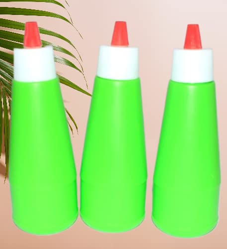S Cart Plastic Food Grade Sauce Bottle Vinegar Oil Ketchup Cruet Bottles 400 ML Green color Pack of 3 - Image 1