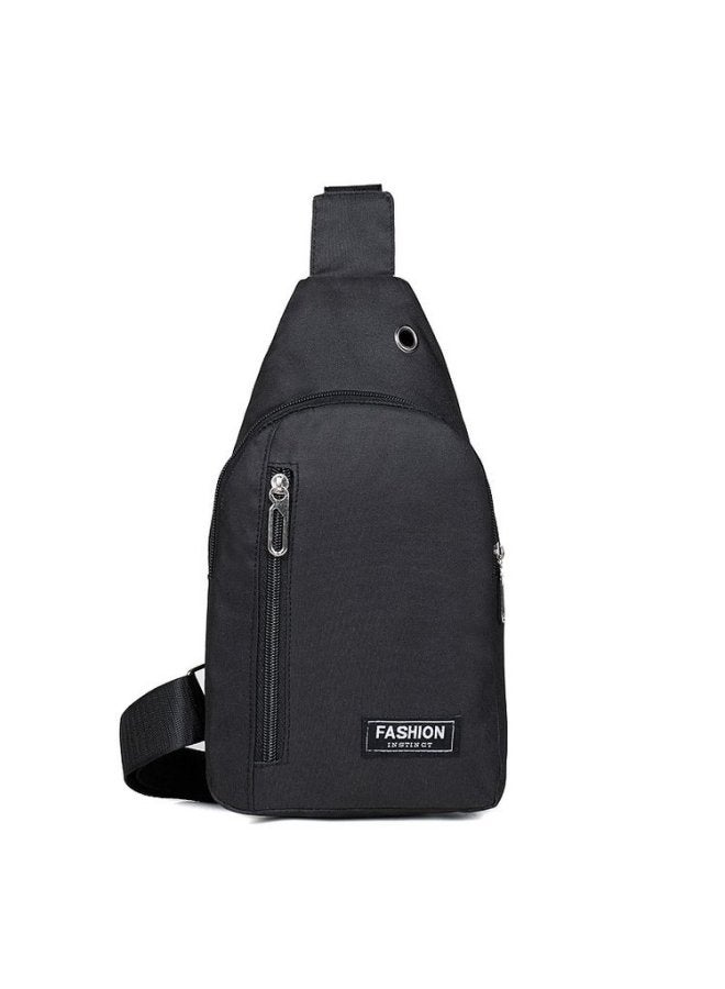 Generic Men's Canvas Chest Bag Leisure Sports Shoulder Bag Korean Men's Fashion Brand Chest Bag Shoulder Messenger Bag-Colour:Black  - Image 1
