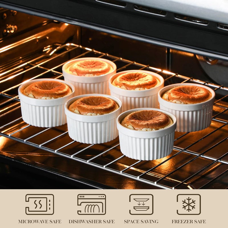 MALACASA Ramekins 8 oz Oven Safe, Porcelain Creme Brulee Ramekins Pudding Custard Cups Ceramic Souffle Dishes Ramakan Ramiken Ramicans Baking Bowls Set of 6, White, Series RAMEKIN-DISH - Image 4