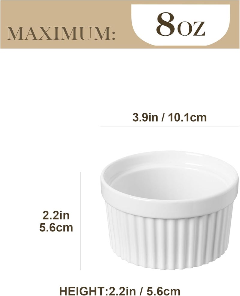 MALACASA Ramekins 8 oz Oven Safe, Porcelain Creme Brulee Ramekins Pudding Custard Cups Ceramic Souffle Dishes Ramakan Ramiken Ramicans Baking Bowls Set of 6, White, Series RAMEKIN-DISH - Image 2