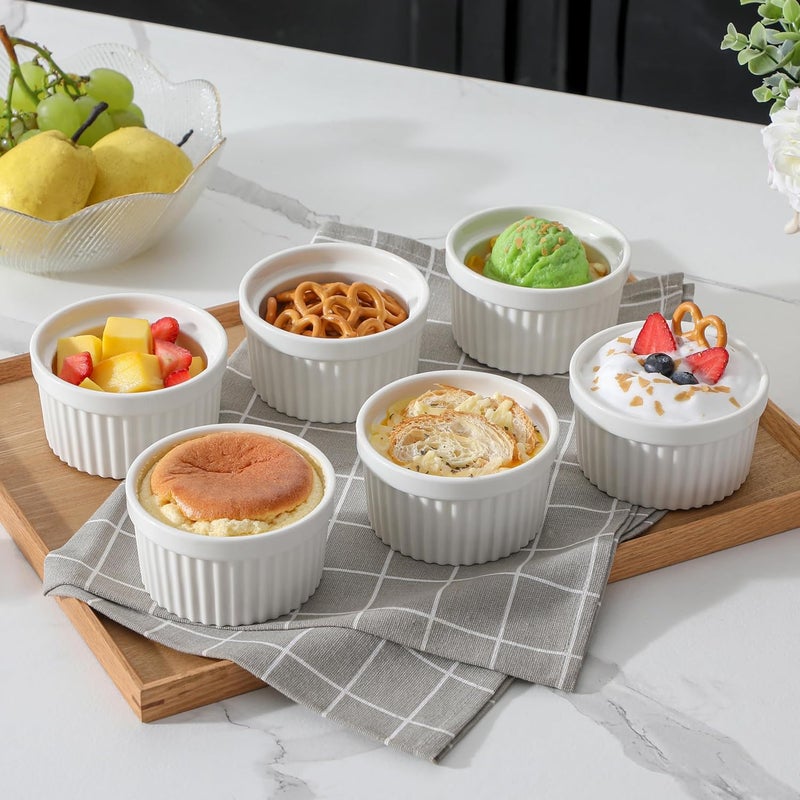 MALACASA Ramekins 8 oz Oven Safe, Porcelain Creme Brulee Ramekins Pudding Custard Cups Ceramic Souffle Dishes Ramakan Ramiken Ramicans Baking Bowls Set of 6, White, Series RAMEKIN-DISH - Image 5