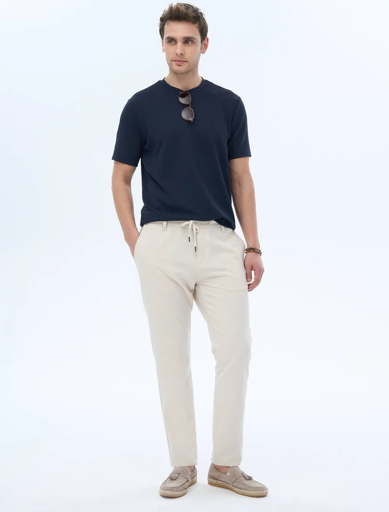 كيب Navy Blue Plain Crew Neck T-Shirt
