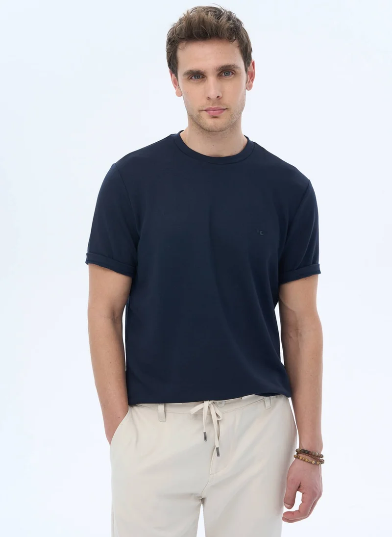كيب Navy Blue Plain Crew Neck T-Shirt