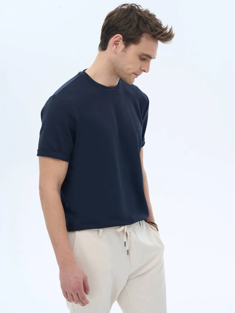 كيب Navy Blue Plain Crew Neck T-Shirt