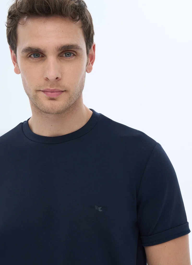 كيب Navy Blue Plain Crew Neck T-Shirt