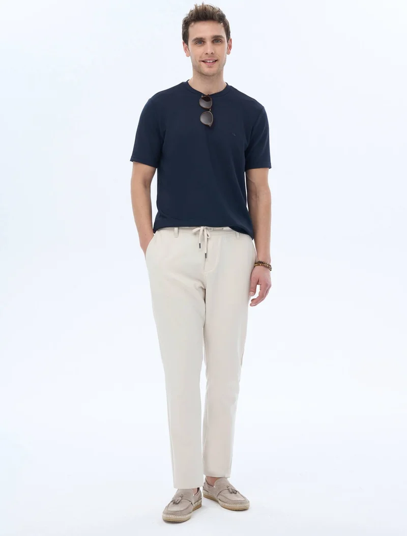 كيب Navy Blue Plain Crew Neck T-Shirt
