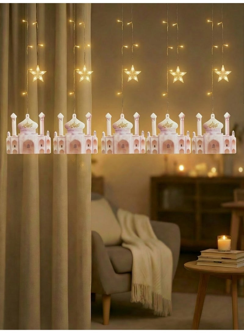 Decorative Hanging Curtain String Lights with Star and Crescent Design – Ramadan & Holiday Home Lighting Decor