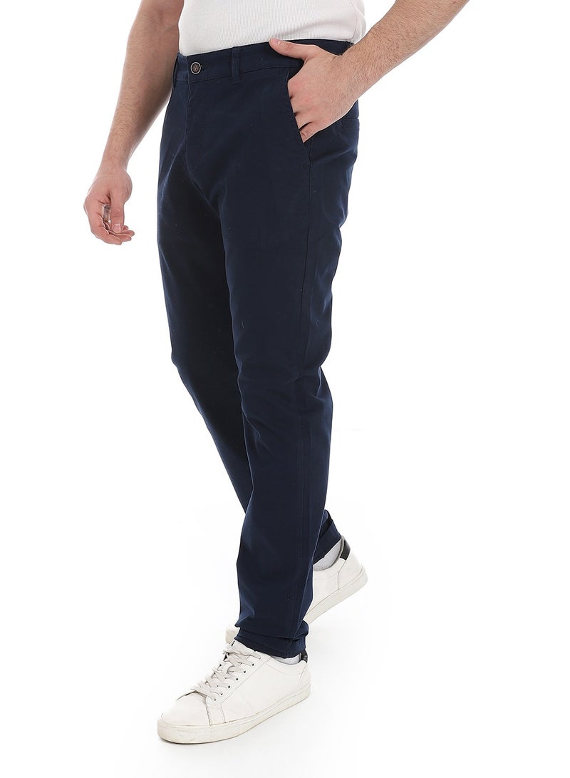 Andora Slim-Fit Gabardine Trousers_Navy - Image 2