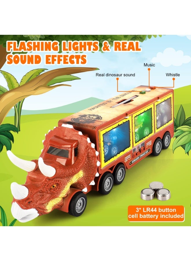 حديقة الألعاب مجموعة شاحنة الديناصورات مع أضواء وموسيقى ومسار إطلاق سيارات – ألعاب ديناصورات للأولاد من سن 3 إلى 8 سنوات - Image 3