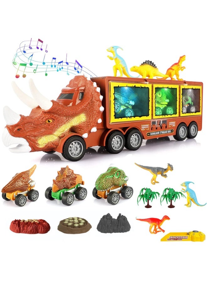 حديقة الألعاب مجموعة شاحنة الديناصورات مع أضواء وموسيقى ومسار إطلاق سيارات – ألعاب ديناصورات للأولاد من سن 3 إلى 8 سنوات - Image 1