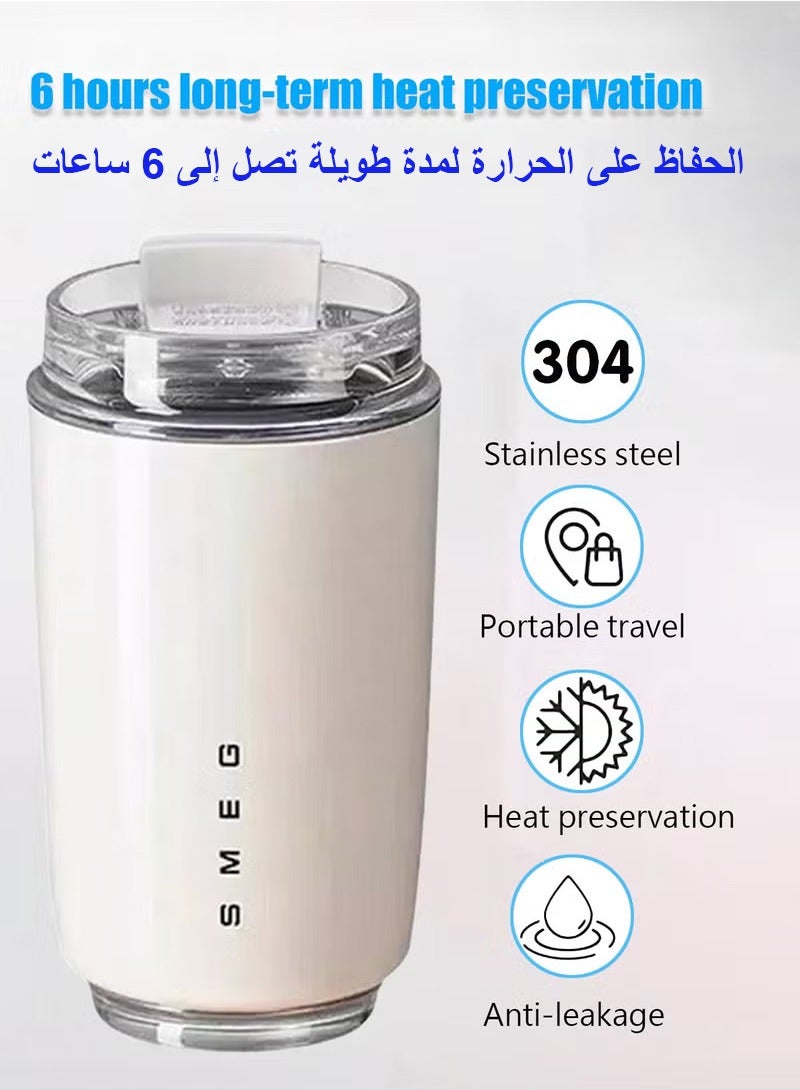 سميج كوب قهوة للسفر، كوب مشروبات معزول بغطاء مانع للتسرب، كوب قهوة يدوم طويلاً مع غطاء وقشة، ترمس قهوة للسفر  - Image 2