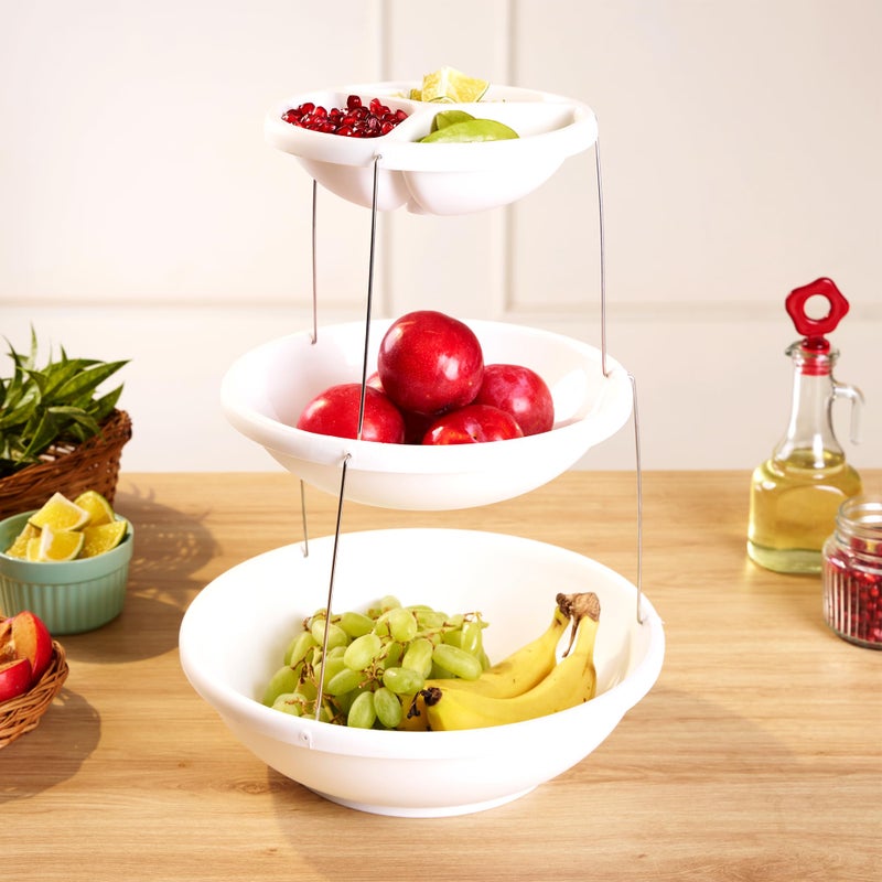 Home Essentials HomeEssentials 3 Layer Foldable Fruit Stand- Twist & Fold Space-Saving Bowl Set with Magnetic Lock | Basket for Dining Table | Versatile Plastic Bowls for Kitchen | Ideal for Snacks,Candy & More - Image 5