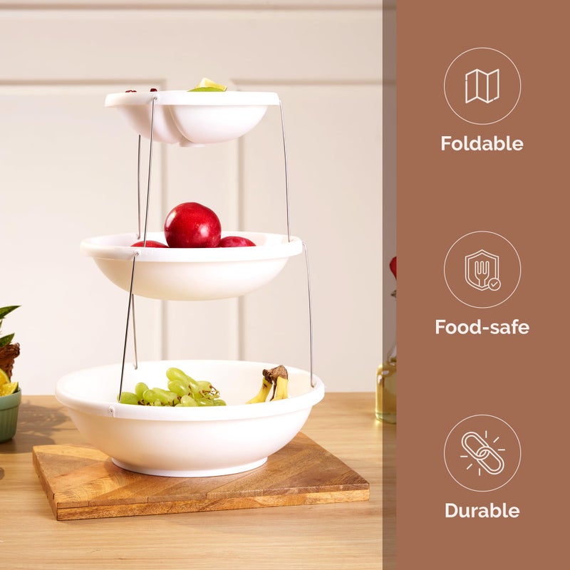 Home Essentials HomeEssentials 3 Layer Foldable Fruit Stand- Twist & Fold Space-Saving Bowl Set with Magnetic Lock | Basket for Dining Table | Versatile Plastic Bowls for Kitchen | Ideal for Snacks,Candy & More - Image 4