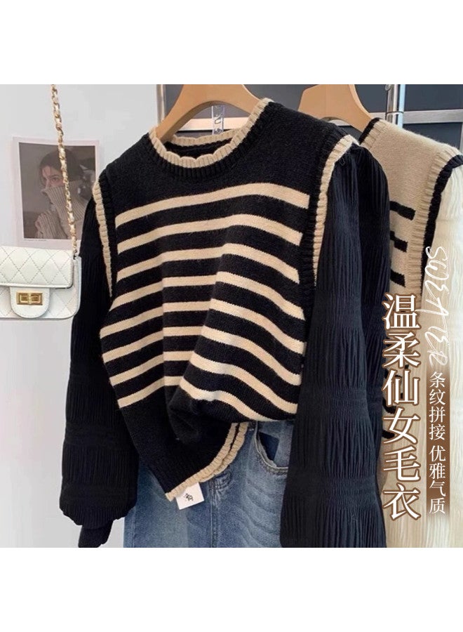 Modal Sweet False Two-Piece Layered Classic Stripes Comfortable Women'S Base Shirt - Image 4
