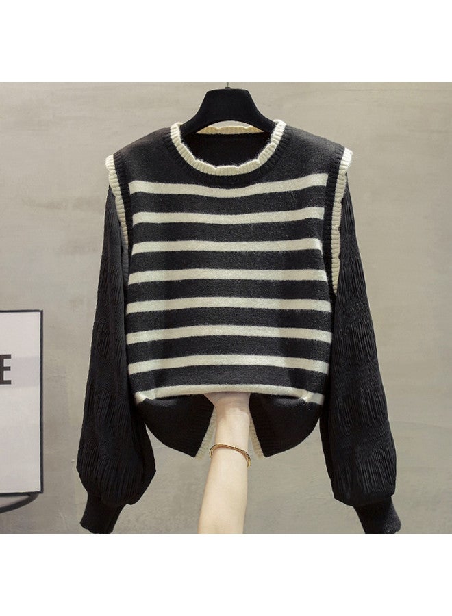 Modal Sweet False Two-Piece Layered Classic Stripes Comfortable Women'S Base Shirt - Image 3