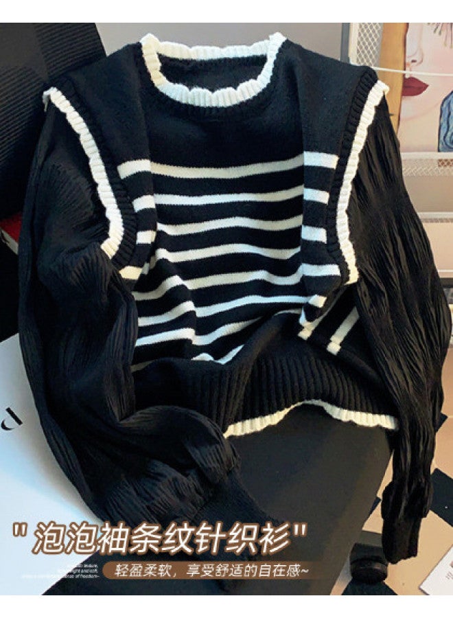 Modal Sweet False Two-Piece Layered Classic Stripes Comfortable Women'S Base Shirt - Image 1