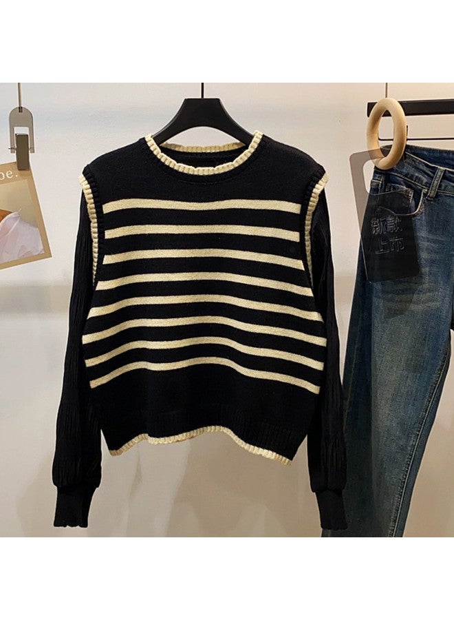 Modal Sweet False Two-Piece Layered Classic Stripes Comfortable Women'S Base Shirt - Image 5