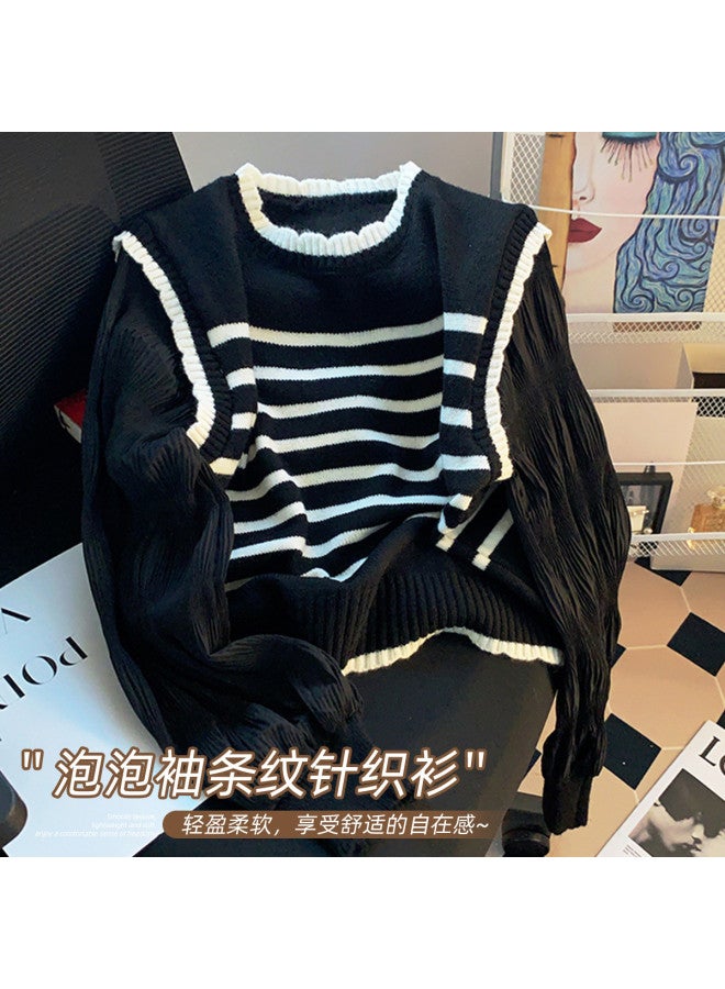 Modal Sweet False Two-Piece Layered Classic Stripes Comfortable Women'S Base Shirt - Image 2