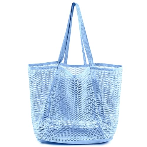 HOHOM Beach Bags for Women Summer Travel Mesh Tote Bag with Large Inner Pocket Sandproof Woven Shoulder Handbag Swim Pool Bag Suit for Family Vacation Essentials - Image 1
