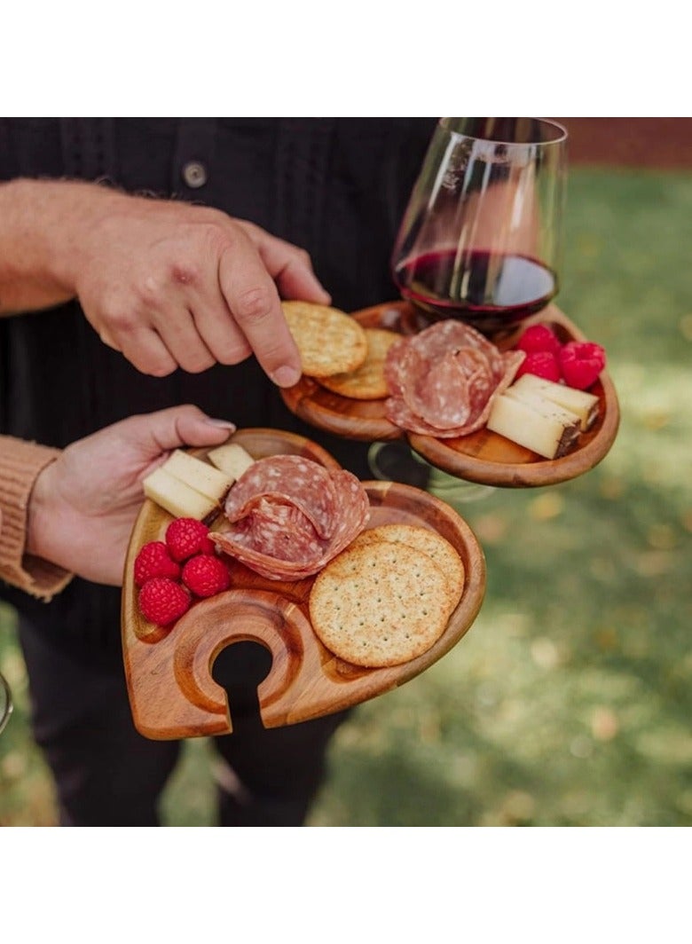 عام صينية تقديم لحوم ستيك وحلويات مع حامل أكواب نبيذ، مصنوعة من خشب صلب، تجمع بين صينية التقديم ورفّ أكواب النبيذ في تصميم واحد، مثالية للحفلات والتجمعات، ويمكن استخدامها أيضًا كصينية فواكه. - Image 2