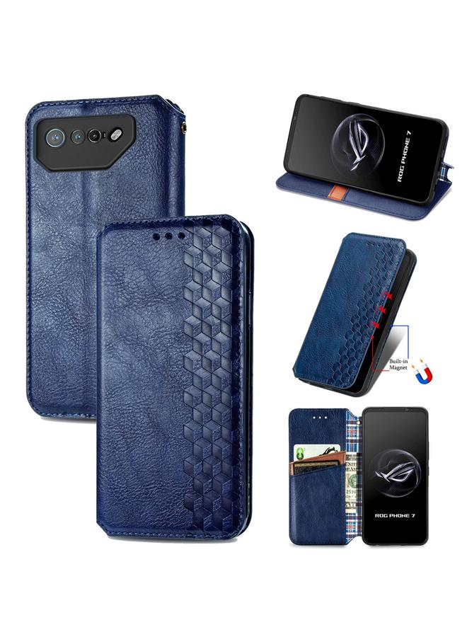 Zaboon Case For ASUS ROG Phone 7 Cubic Grid Pressed Magnetic Leather Phone Case - Image 1