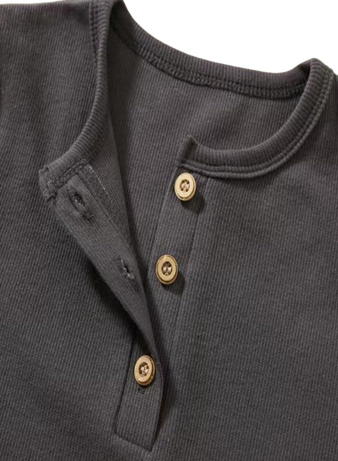 DOCOLL Toddler Henley Shirt Boys Girls Henley Shirt Long Sleeve Light Grey 6Y - Image 4