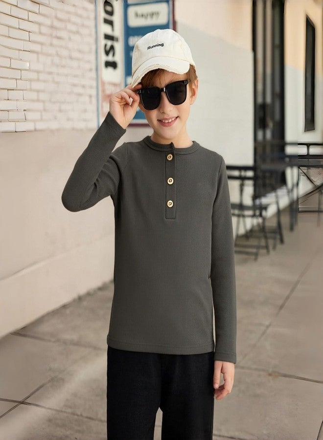 DOCOLL Toddler Henley Shirt Boys Girls Henley Shirt Long Sleeve Light Grey 6Y - Image 2