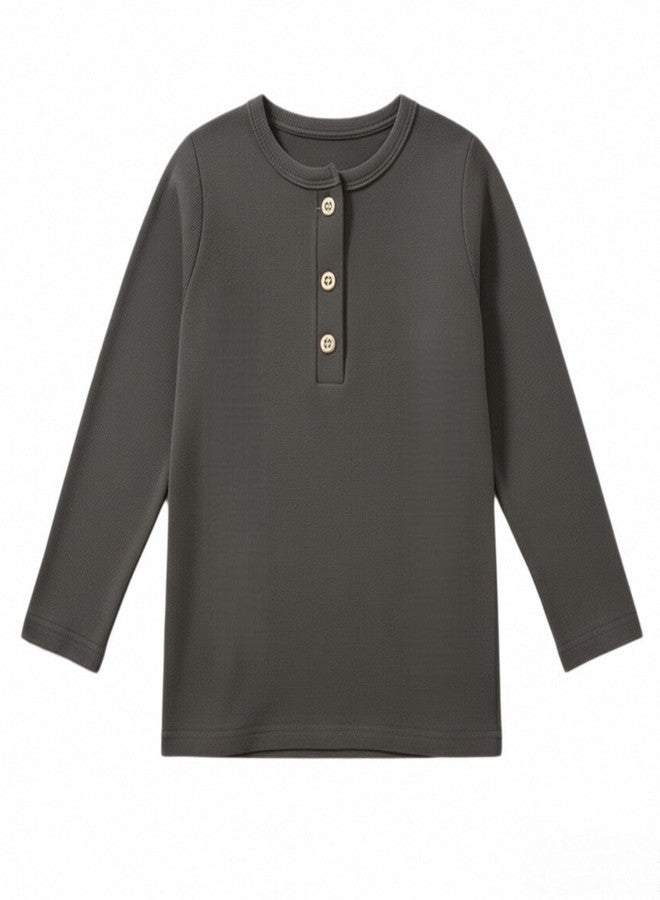 DOCOLL Toddler Henley Shirt Boys Girls Henley Shirt Long Sleeve Light Grey 6Y - Image 1