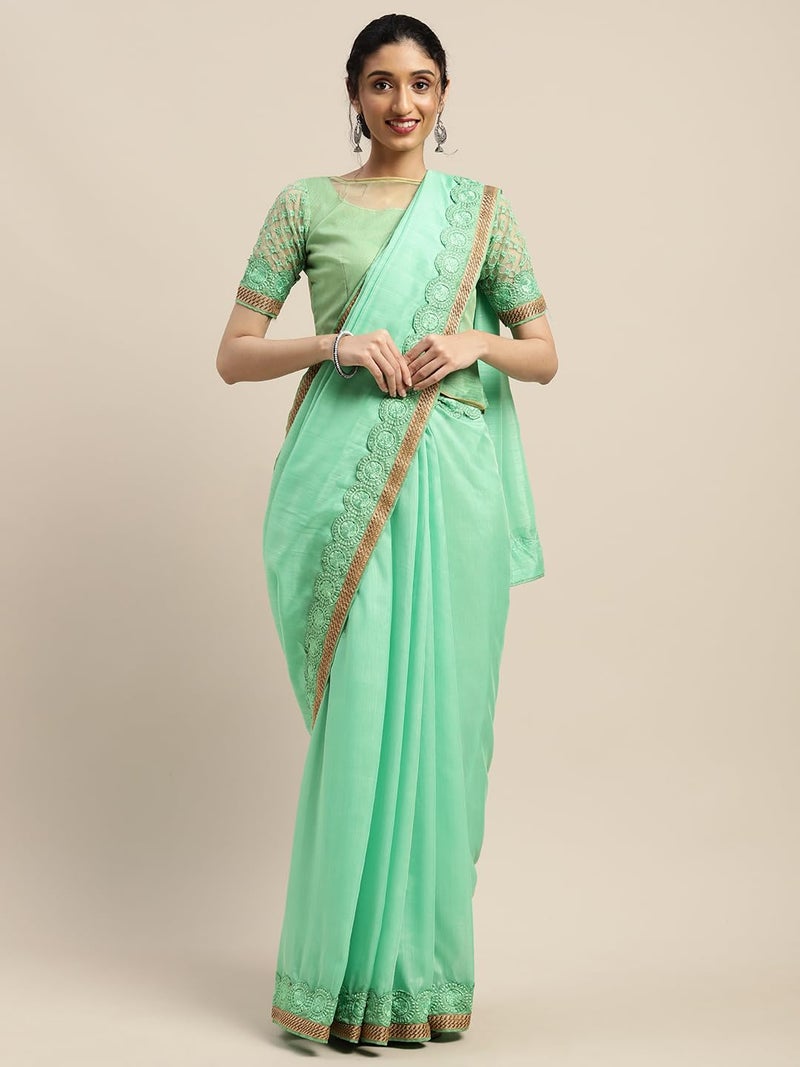 LACOSSI Pure Fancy Georgette Embroidery Saree Rich Pallu Design Lace Zari Work Trendy Special Occassion Wear, women sarees With Unstitched Blouse Piece (MAJIKSILKWORK2) - Image 2