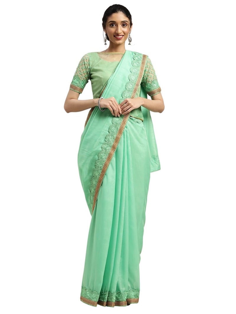 LACOSSI Pure Fancy Georgette Embroidery Saree Rich Pallu Design Lace Zari Work Trendy Special Occassion Wear, women sarees With Unstitched Blouse Piece (MAJIKSILKWORK2) - Image 1