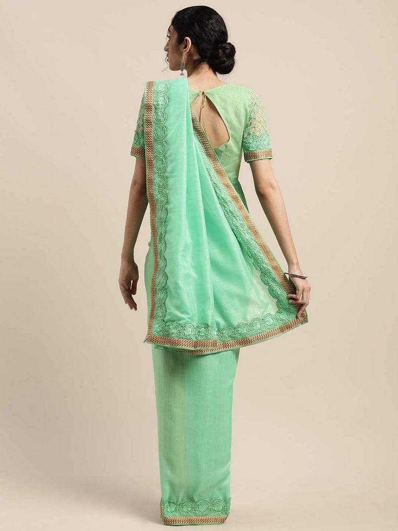 LACOSSI Pure Fancy Georgette Embroidery Saree Rich Pallu Design Lace Zari Work Trendy Special Occassion Wear, women sarees With Unstitched Blouse Piece (MAJIKSILKWORK2) - Image 3