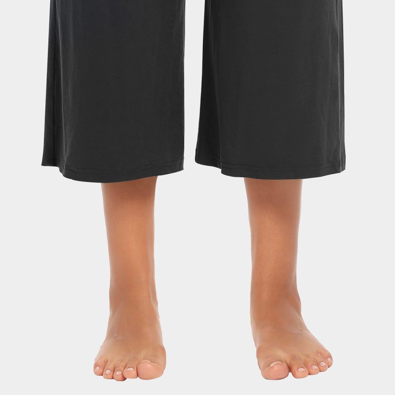Annenmy Wide Leg Pants for Women Summer Capri Pants,Cropped Running Exercise Pants Quick Dry Loose Fit with Side Pockets Plus Size Gym Shorts Women Workout Black XXL - Image 5