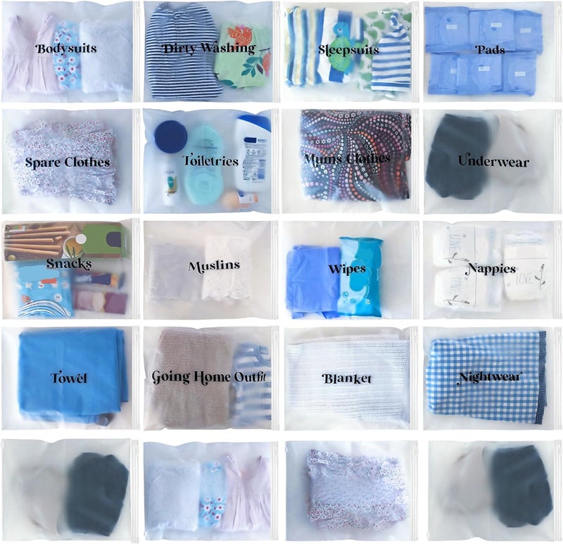 ASVP Shop 21x Baby Hospital Maternity Organiser Bags Essentials  Baby Shower  Mum to Be  Labor  Delivery Bag Labels - Image 1