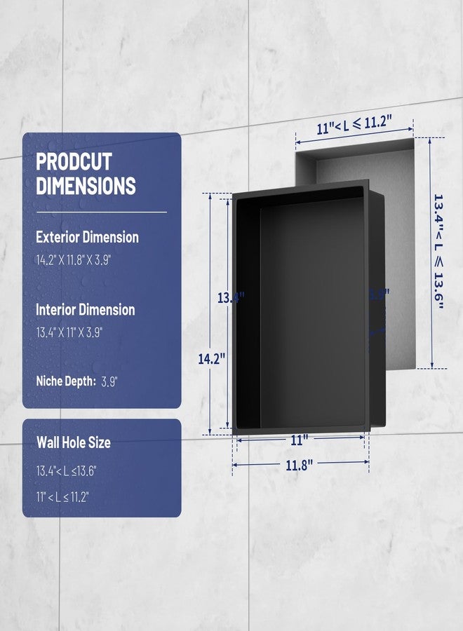 BWE 12" X 14" Stainless Steel Shower Niche,Rimless Recessed Wall Niche for Bathroom, No Tile Needed,Black Shower Niche for Bathroom Storage Over Mount Installation - Image 2