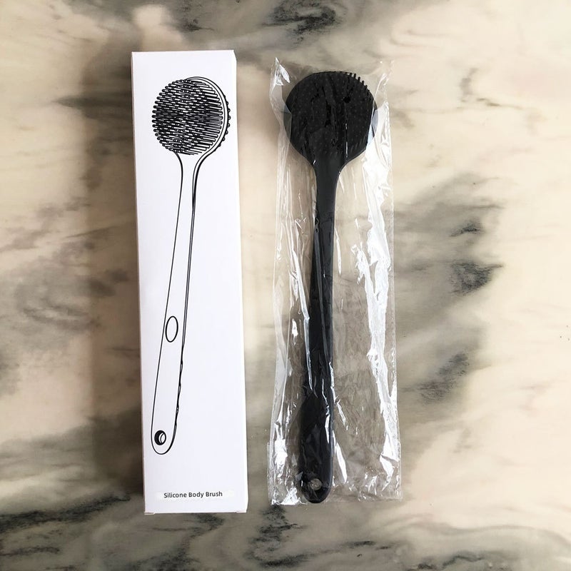 Long Handle Double Sided Silicone Bath Brush for Back Scrub & Massage