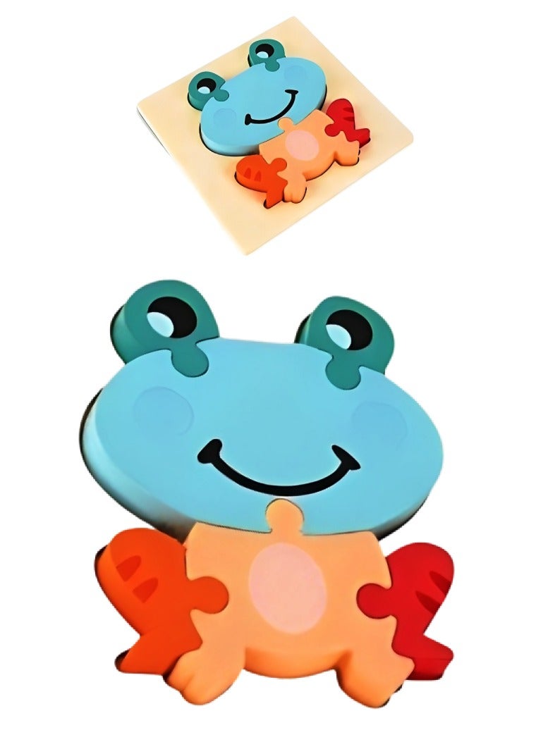 Wooden 3D Jigsaw Puzzle Frog Small Shape for Toddlers, Teacher Parents Early Learning Support Tools, Attractive Colors and Patterns, Montessori Motor and Sensory Skills Develop Toys, Ideal Gift