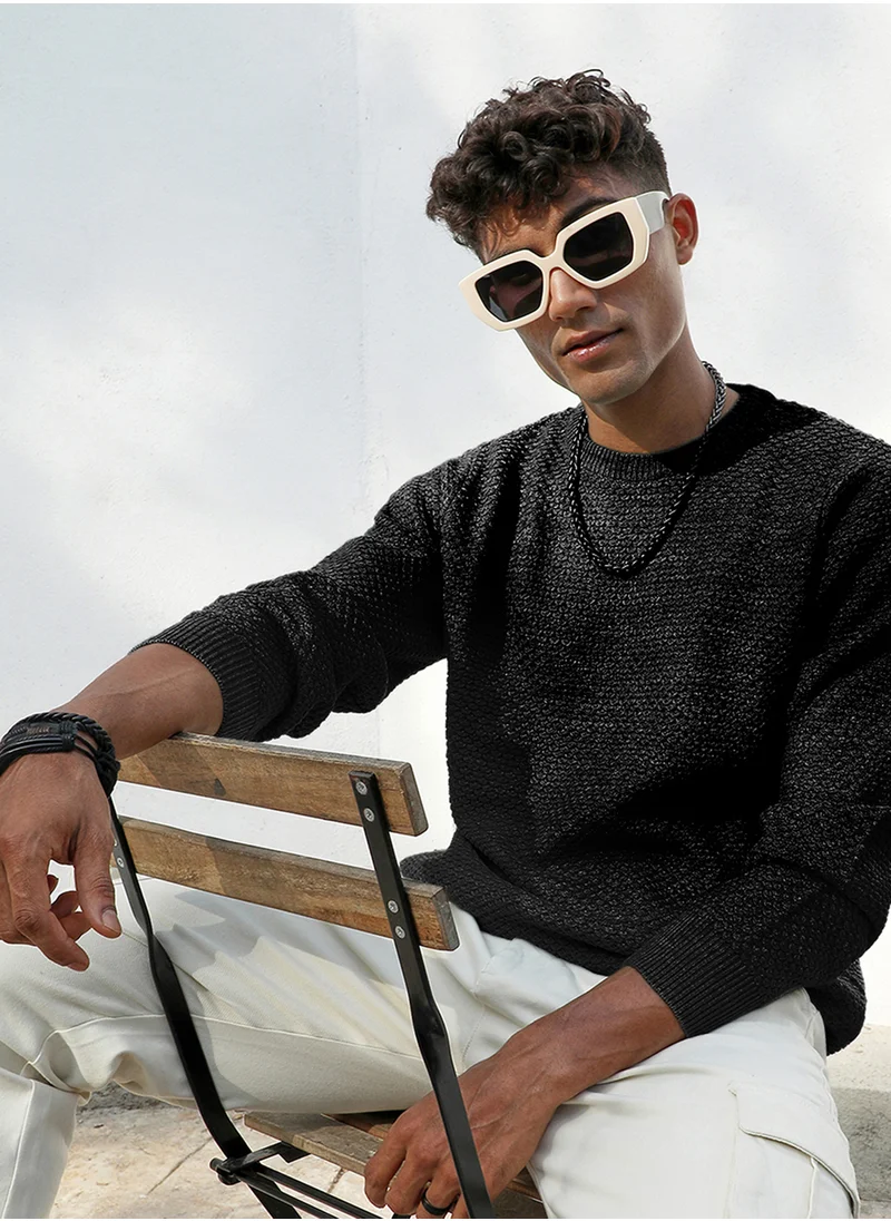 كامبوس سوترا Men's Onyx Black Solid Knitted Pullover Sweater