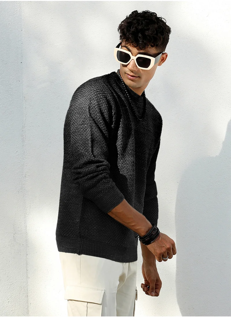 كامبوس سوترا Men's Onyx Black Solid Knitted Pullover Sweater