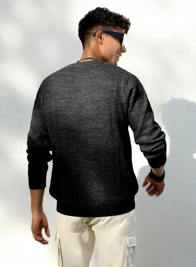 كامبوس سوترا Men's Onyx Black Solid Knitted Pullover Sweater