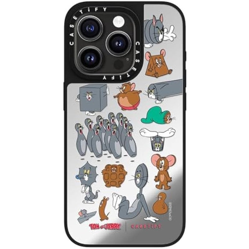 Casetify Mirror Case for iPhone 15 Pro 【Tom and Jerry Colab/Reflective / 4.9ft Drop Protection/Compatible with Magsafe】 - Pattern Sticker - Silver on Black - Image 3