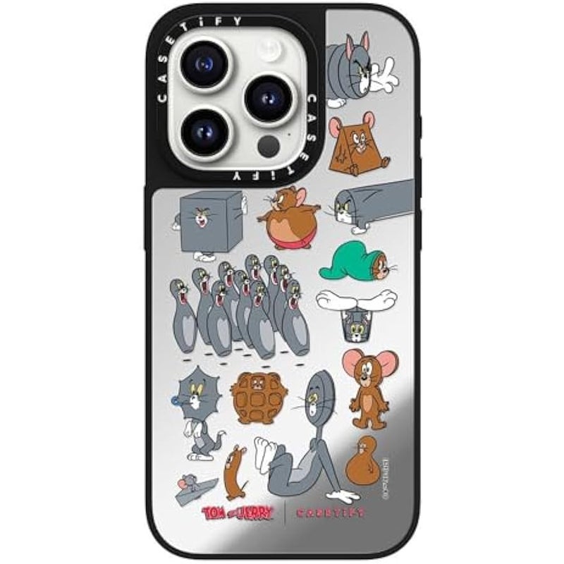 Casetify Mirror Case for iPhone 15 Pro 【Tom and Jerry Colab/Reflective / 4.9ft Drop Protection/Compatible with Magsafe】 - Pattern Sticker - Silver on Black - Image 2