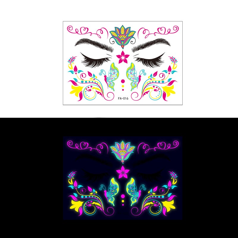 Fluorescent Face Sticker Waterproof Light Up Tattoo Sticker Body Art Accessories Water Transfer Sticker for Music Festival Nightclub Makeup Dance Party - Image 1