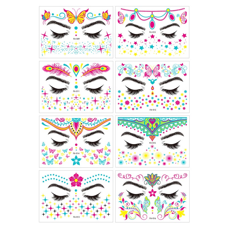 Fluorescent Face Sticker Waterproof Light Up Tattoo Sticker Body Art Accessories Water Transfer Sticker for Music Festival Nightclub Makeup Dance Party - Image 3