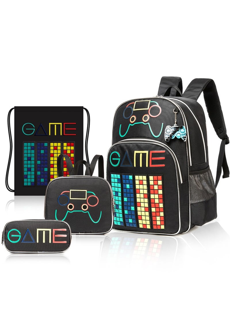 Eazy Kids 17 Inch Set Of 4 School Bag With Lunch Bag, Activity Bag And Pencil Case Gen Z Gamer - Black  - Image 1