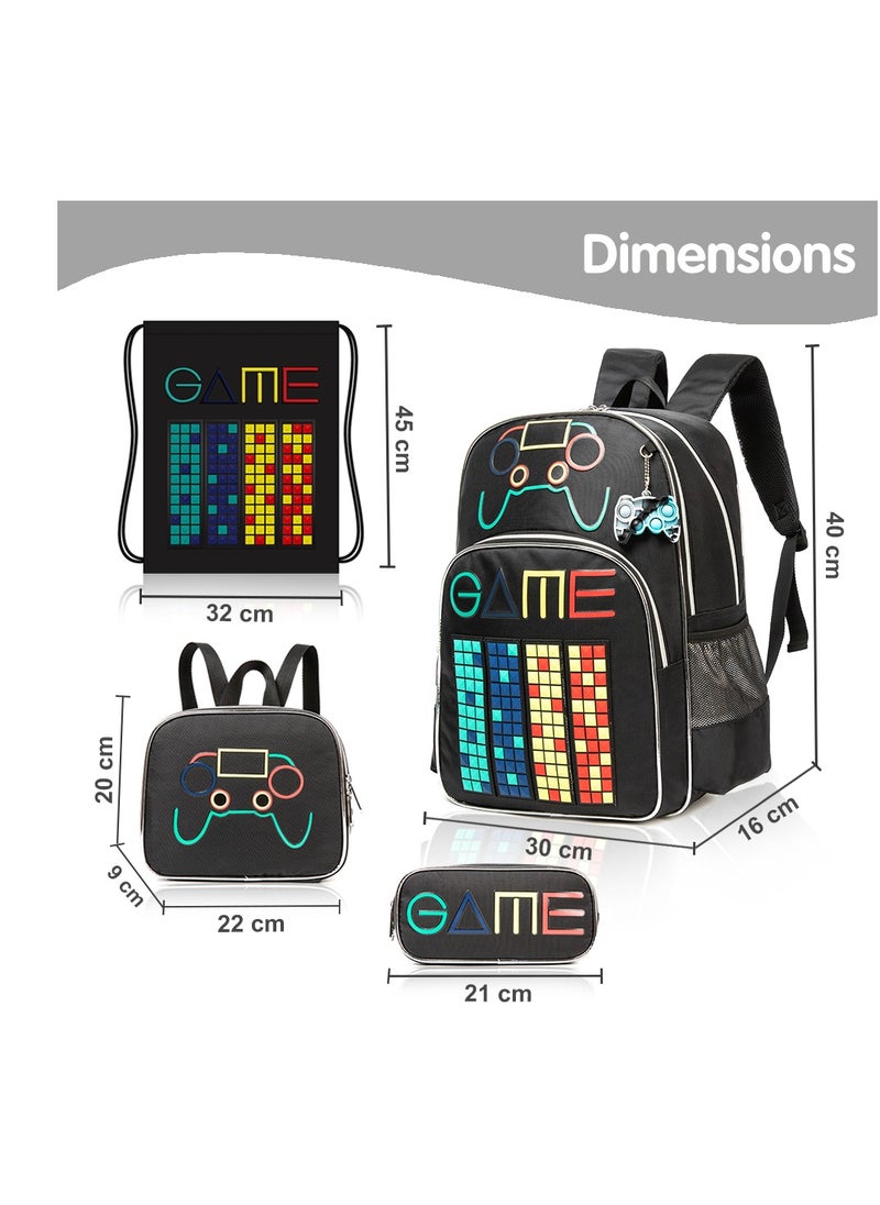 Eazy Kids 17 Inch Set Of 4 School Bag With Lunch Bag, Activity Bag And Pencil Case Gen Z Gamer - Black  - Image 4