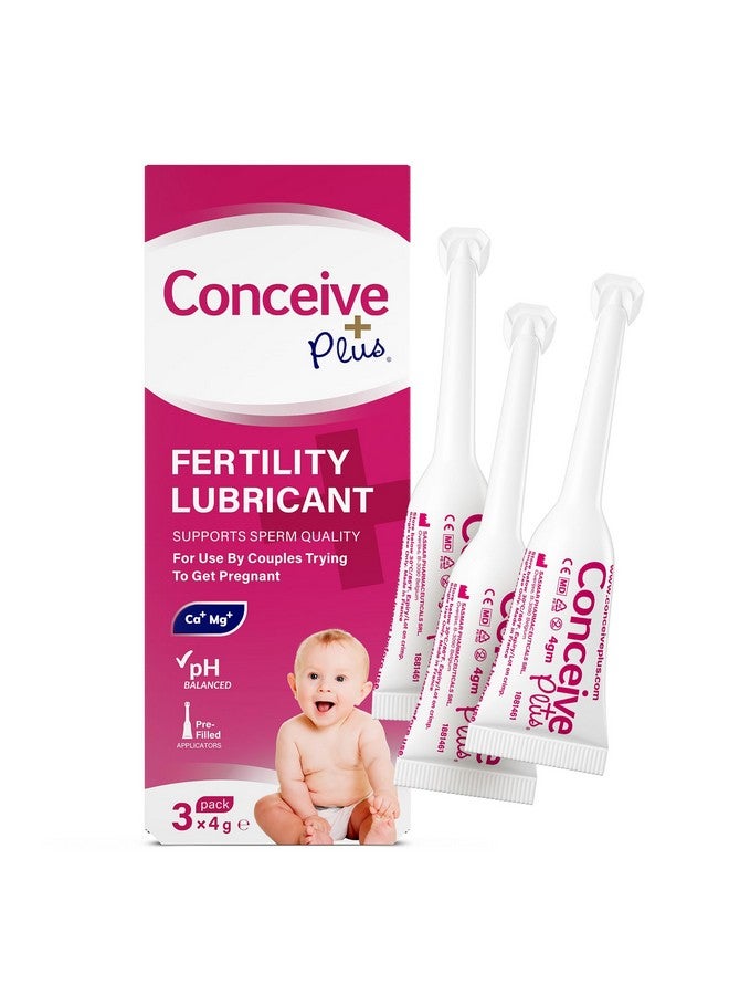 Conceive Plus كونسيف بلس مزلق خصوبة مع تطبيقات مسبقة التعبئة، مزلق صديق للخصوبة والحيوانات المنوية للأزواج الذين يحاولون الإنجاب - مرطب مائي مهبلي آمن للحمل | 3 × 4 جرام لدعم الحمل - Image 1