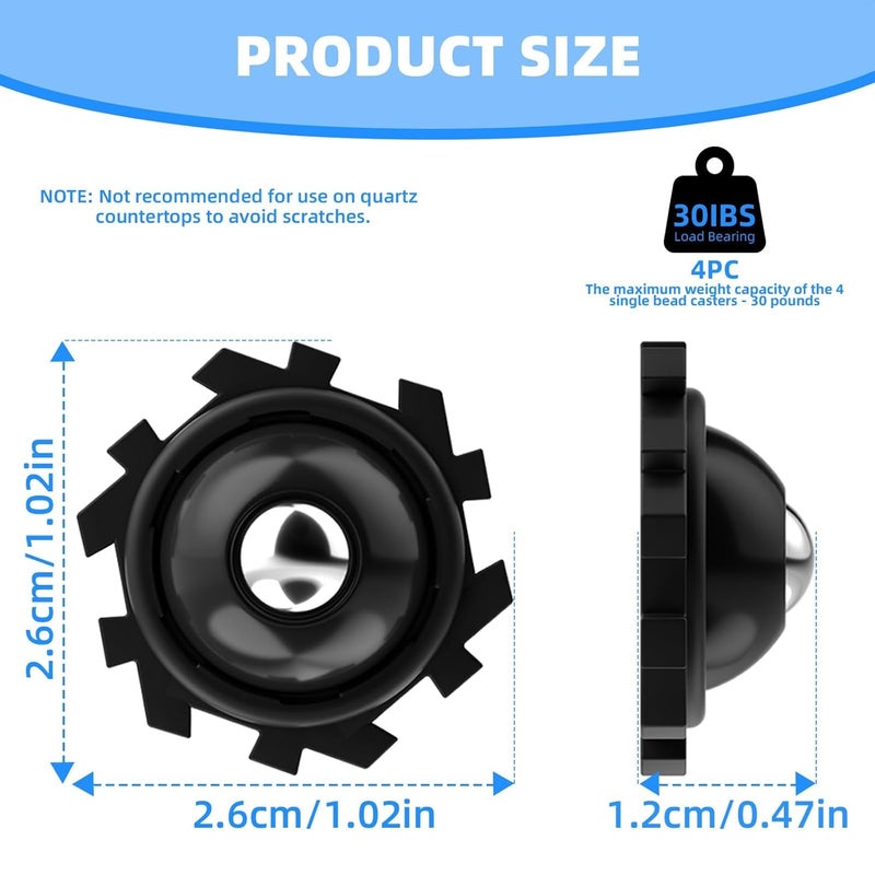 KASTWAVE Self Adhesive Caster Wheels, 24 Pcs 360° Rotation Mini Swivel Wheels For Furniture, Diy Connected Small Appliance Rollers For Kitchen, Universal Swivel Wheels For Coffee Maker, Black - Image 2